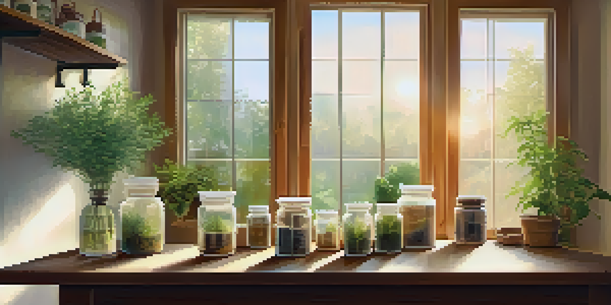 A peaceful naturopathic consultation room with herbal remedies, a cup of tea, and soft natural lighting.