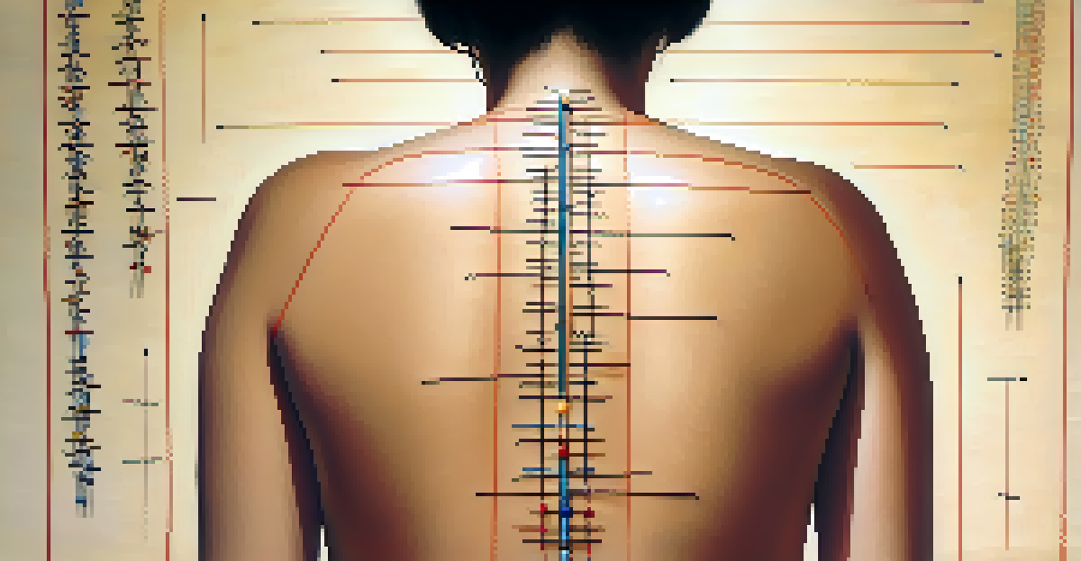 Close-up of acupuncture needles inserted in a patient's back.