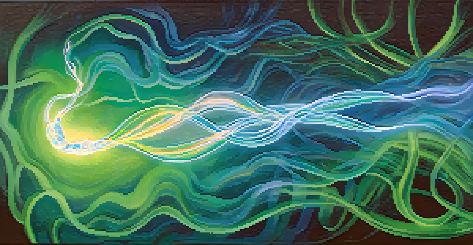 A visual representation of the gut-brain connection, showing a silhouette with a glowing gut and brain connected by energy lines, set against a soothing background.