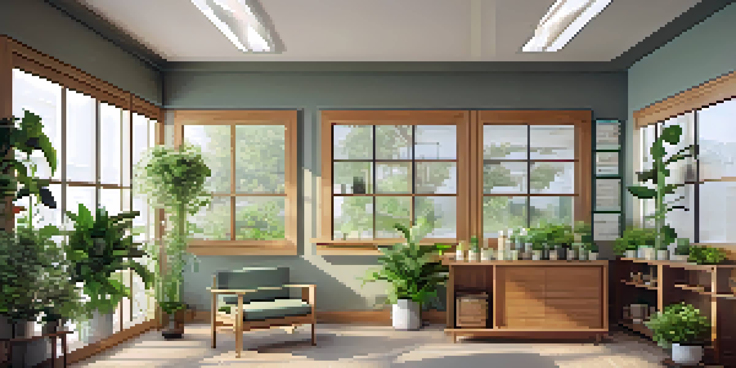 A serene naturopathic clinic with wooden furniture, plants, and natural light, showcasing a comfortable treatment area filled with herbal remedies.