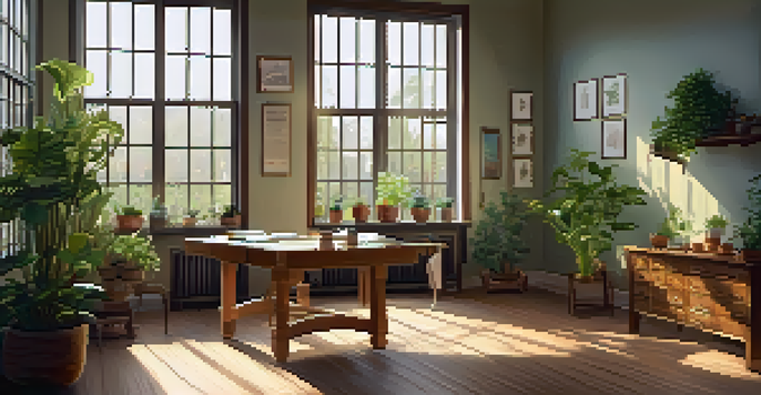 A calm naturopathic clinic with a practitioner consulting a patient, surrounded by plants and natural light.