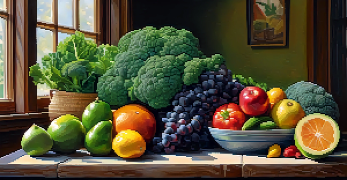 A colorful assortment of fresh organic fruits and vegetables on a wooden table, showcasing detoxification themes.