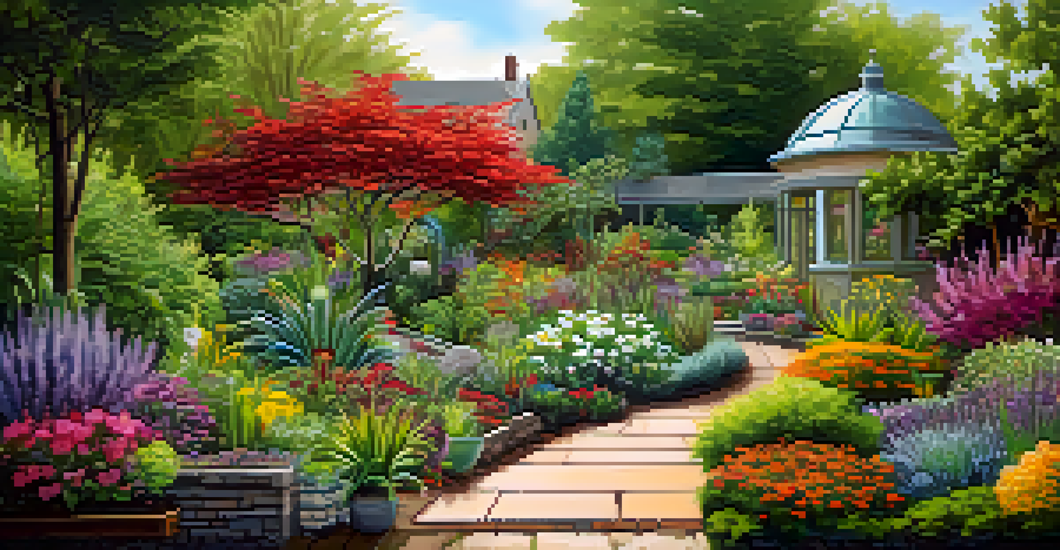A colorful garden with various plants, each labeled, symbolizing personalized health journeys in naturopathy.