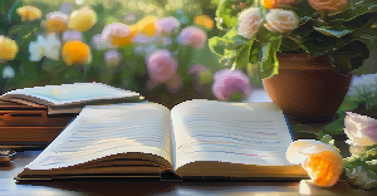 A close-up of a hand writing in a journal with a blurred garden background, illuminated by warm golden hour light.