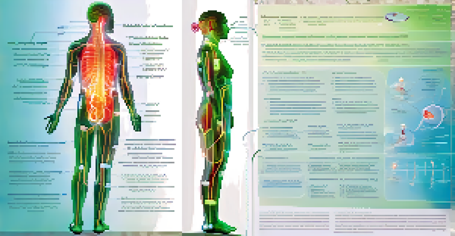 An illustration of the human body with highlighted acupoints and benefits of acupuncture.