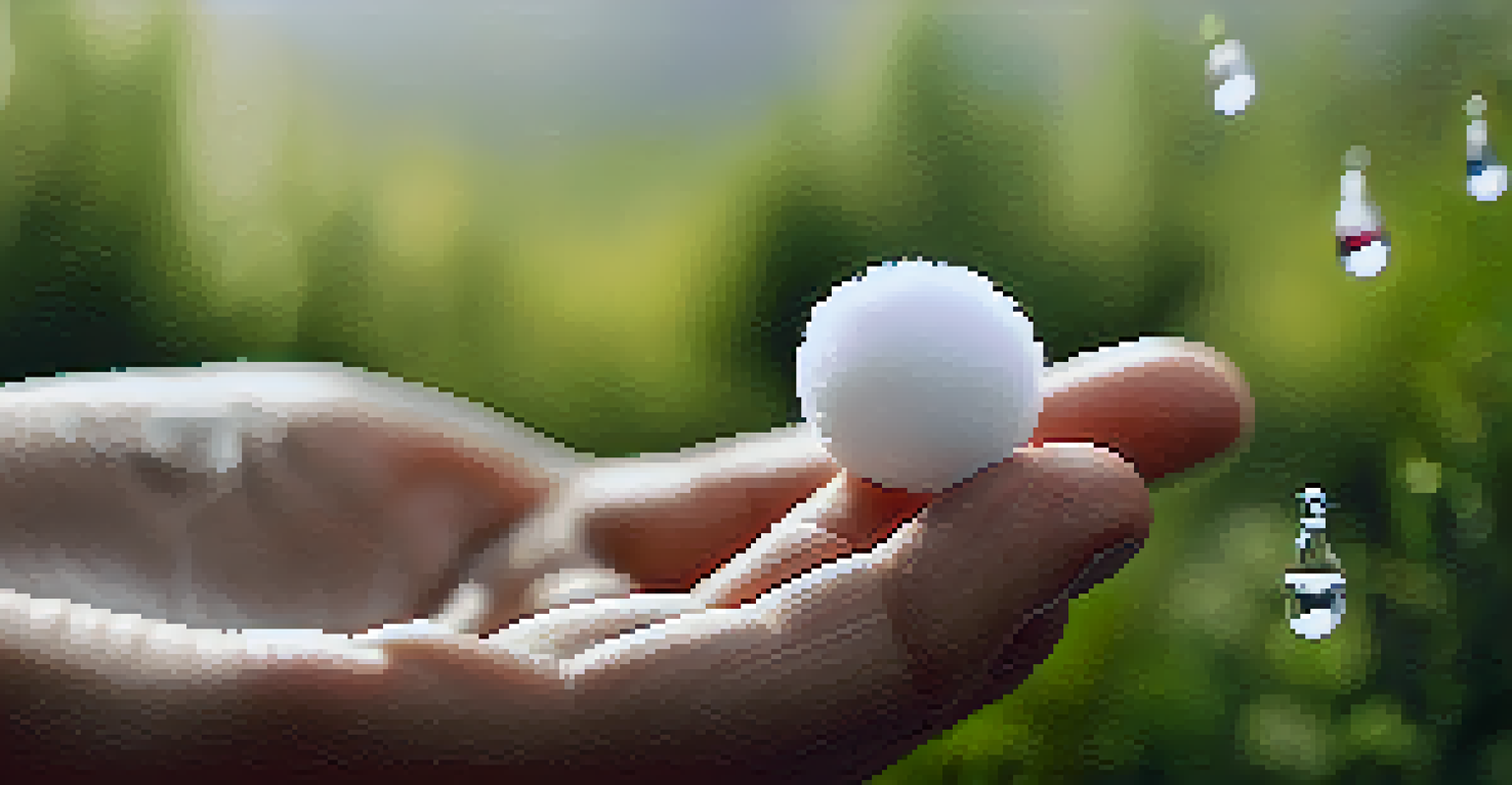 A hand holding a cotton ball with essential oil drops, set against a blurred natural background, illustrating stress relief techniques.