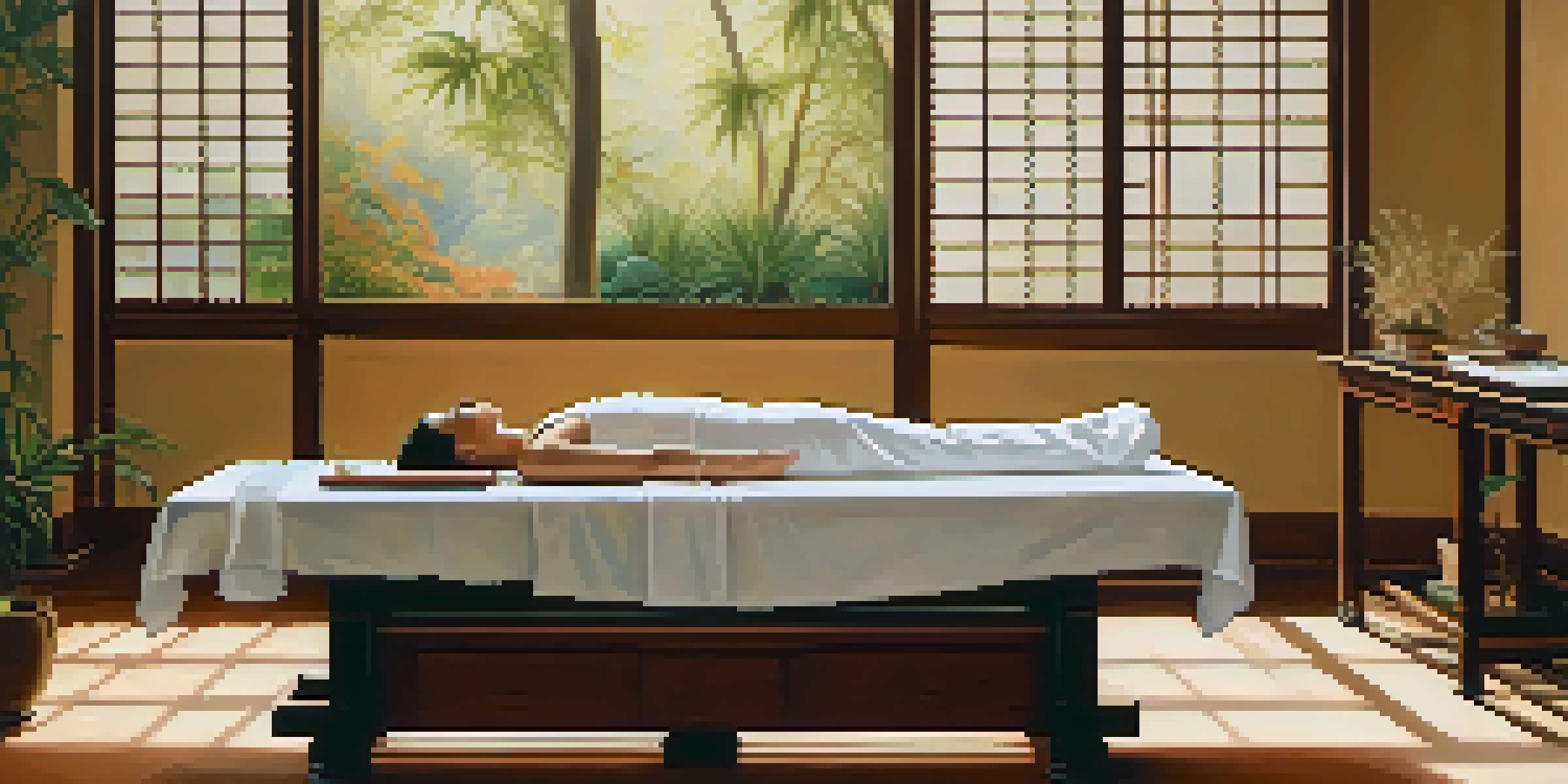 A tranquil acupuncture session where a patient is receiving treatment with fine needles in a softly lit environment, while a practitioner observes.