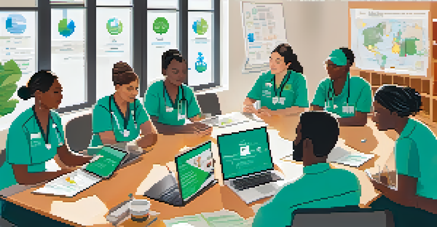 A diverse group of naturopathic clinic staff in a training session focused on waste reduction practices.