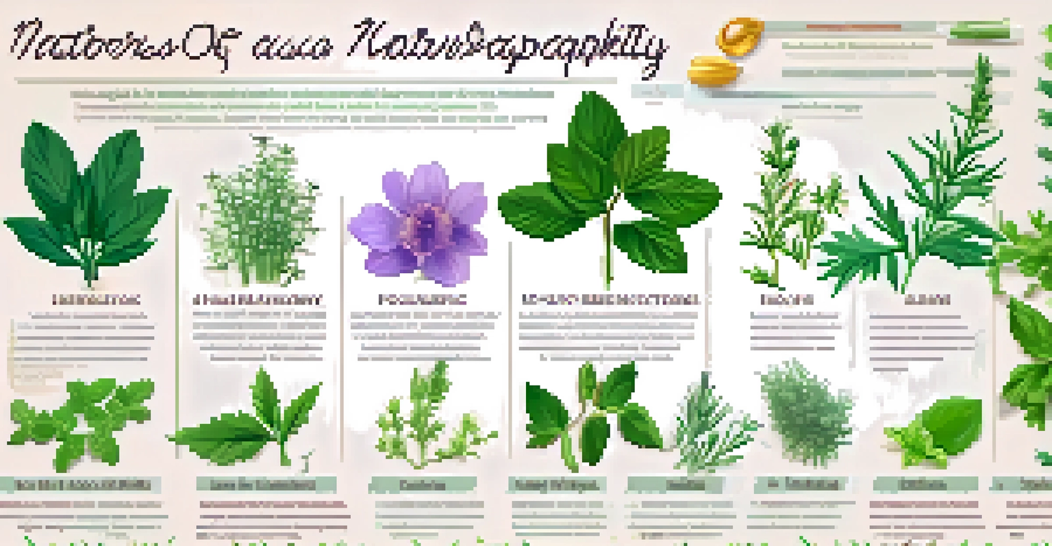 Infographic illustrating the benefits of various herbs in naturopathy, organized and colorful.