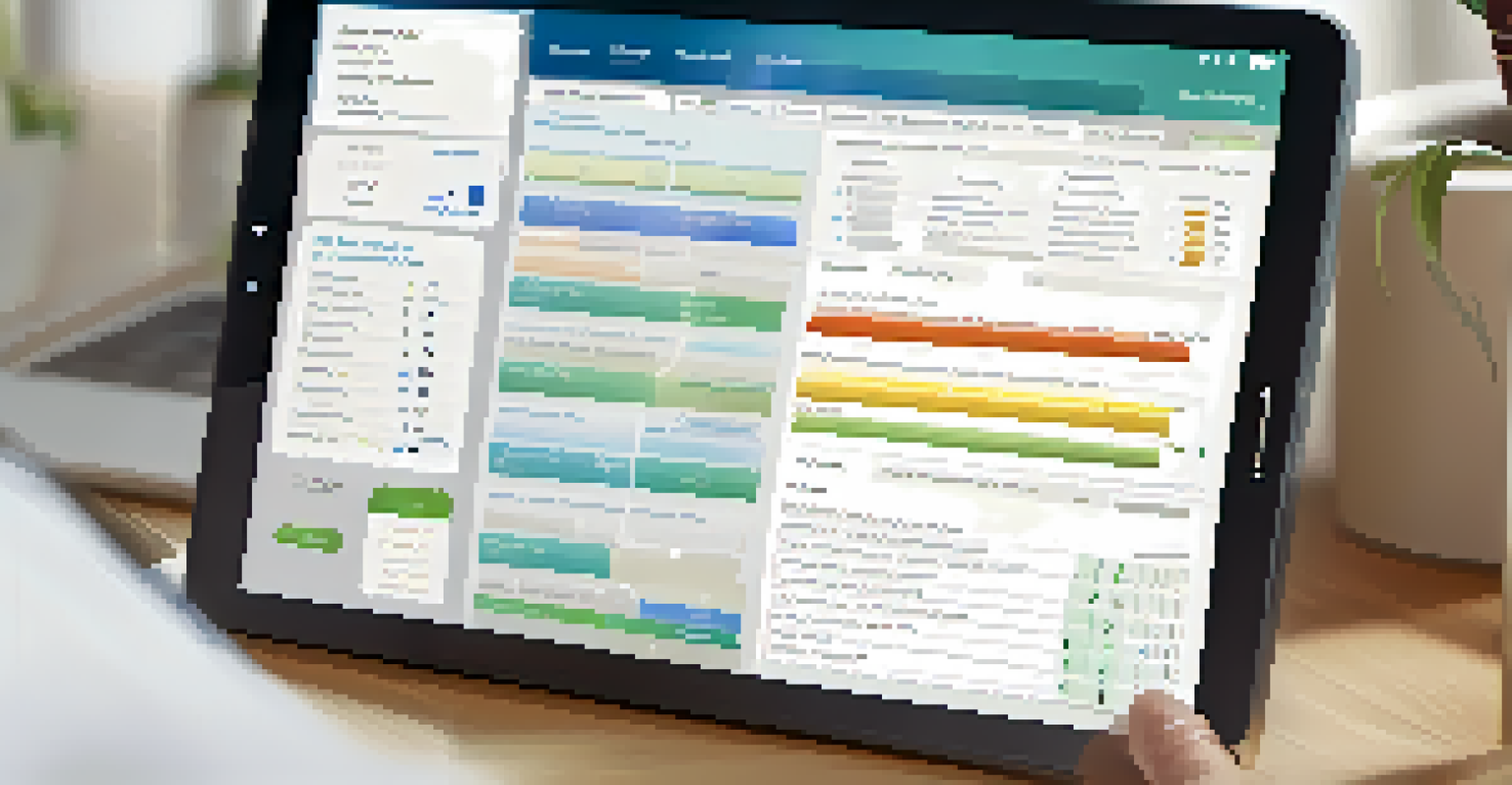 A tablet displaying an Electronic Health Record system with patient data and treatment plans, set in a cozy office environment.