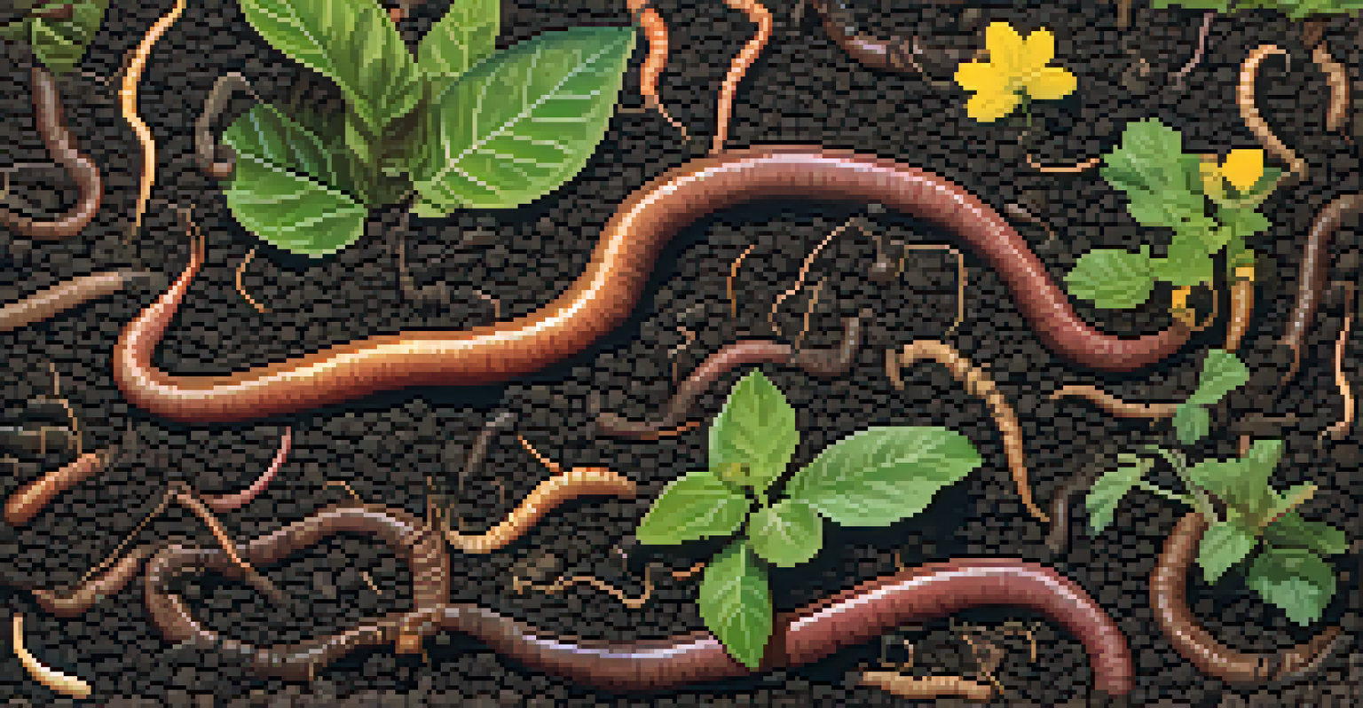 Close-up view of healthy soil filled with organic matter, earthworms, and microorganisms, emphasizing the significance of soil health in agriculture.