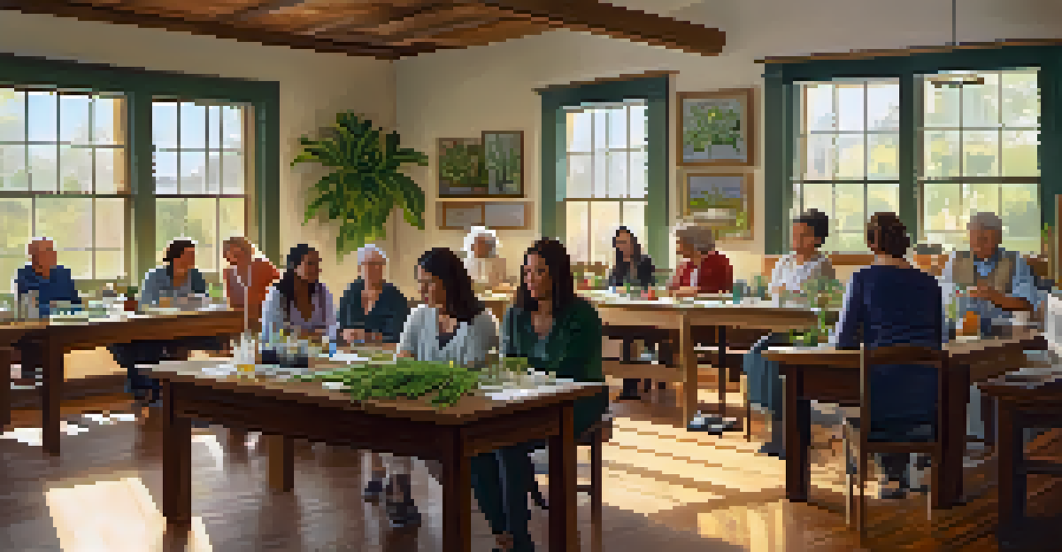 A workshop on naturopathic healing with participants engaged in learning about natural remedies.