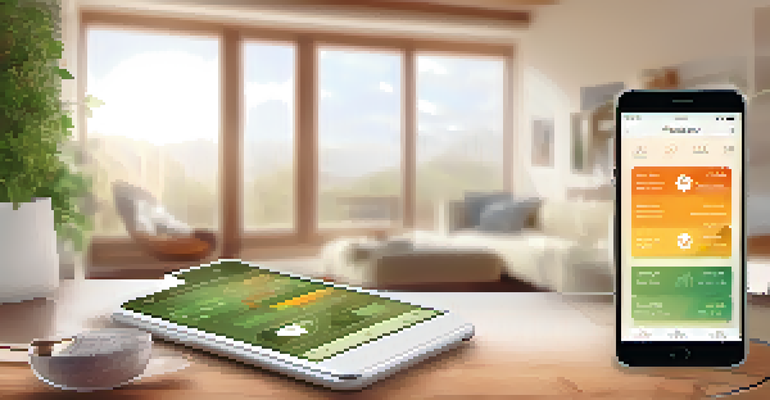 A smartphone showing a holistic health tracking app interface, highlighting herbs and wellness tips in a cozy home environment.