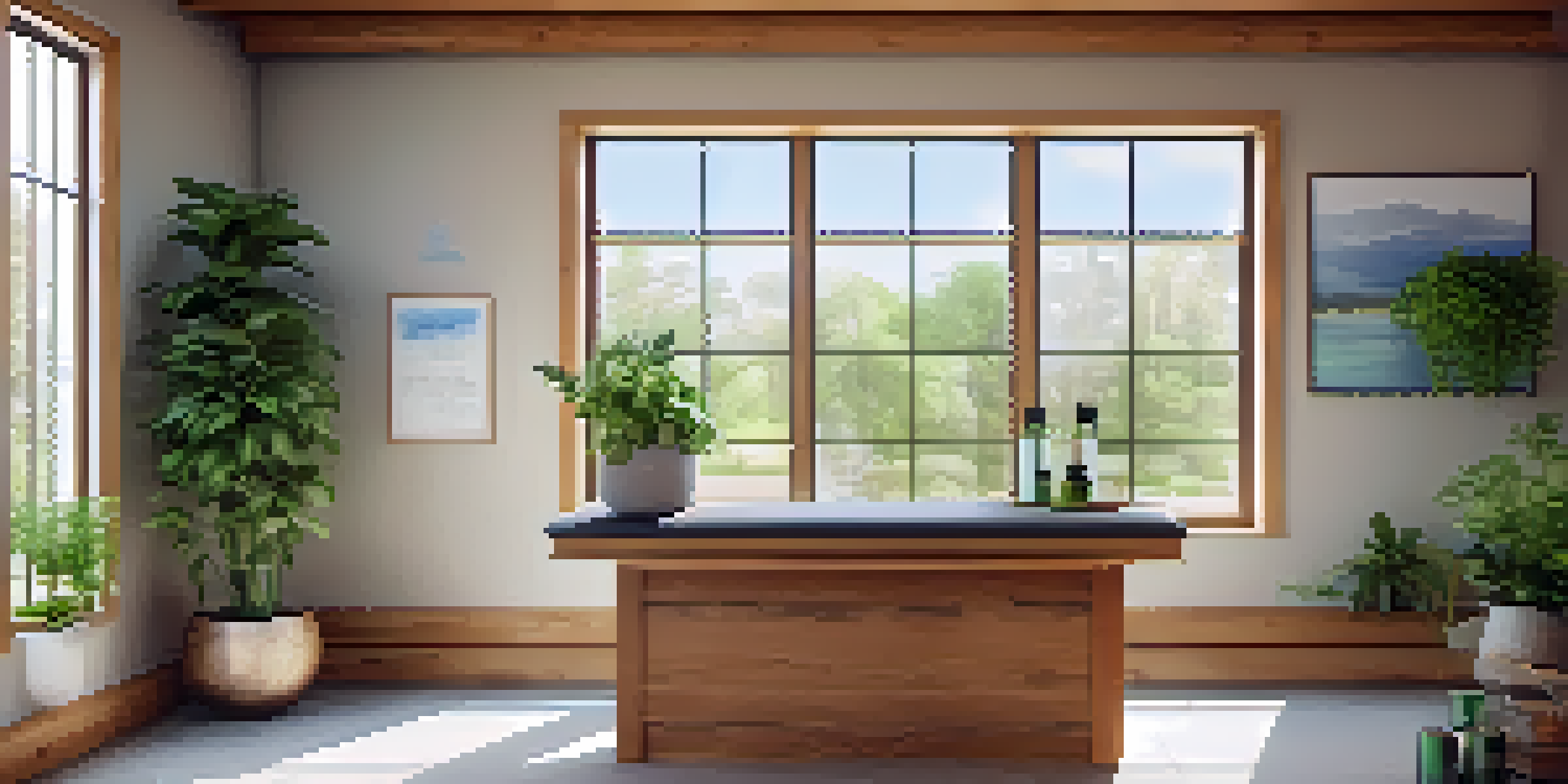 An inviting naturopathic clinic interior with natural light, herbs, and plants.