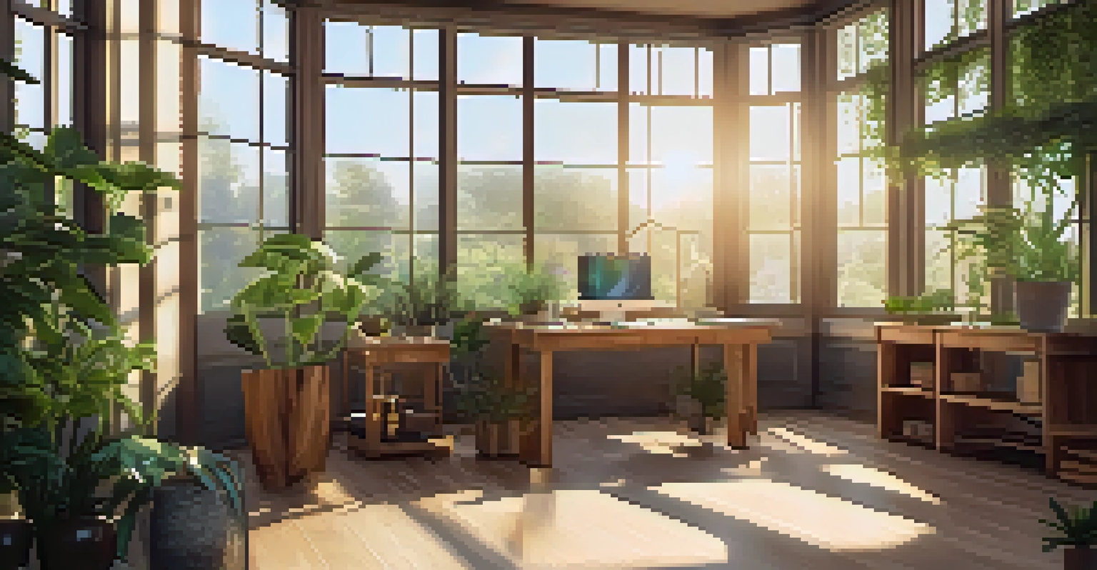 Interior of a naturopathic clinic with wooden furniture, plants, and sunlight streaming through windows.