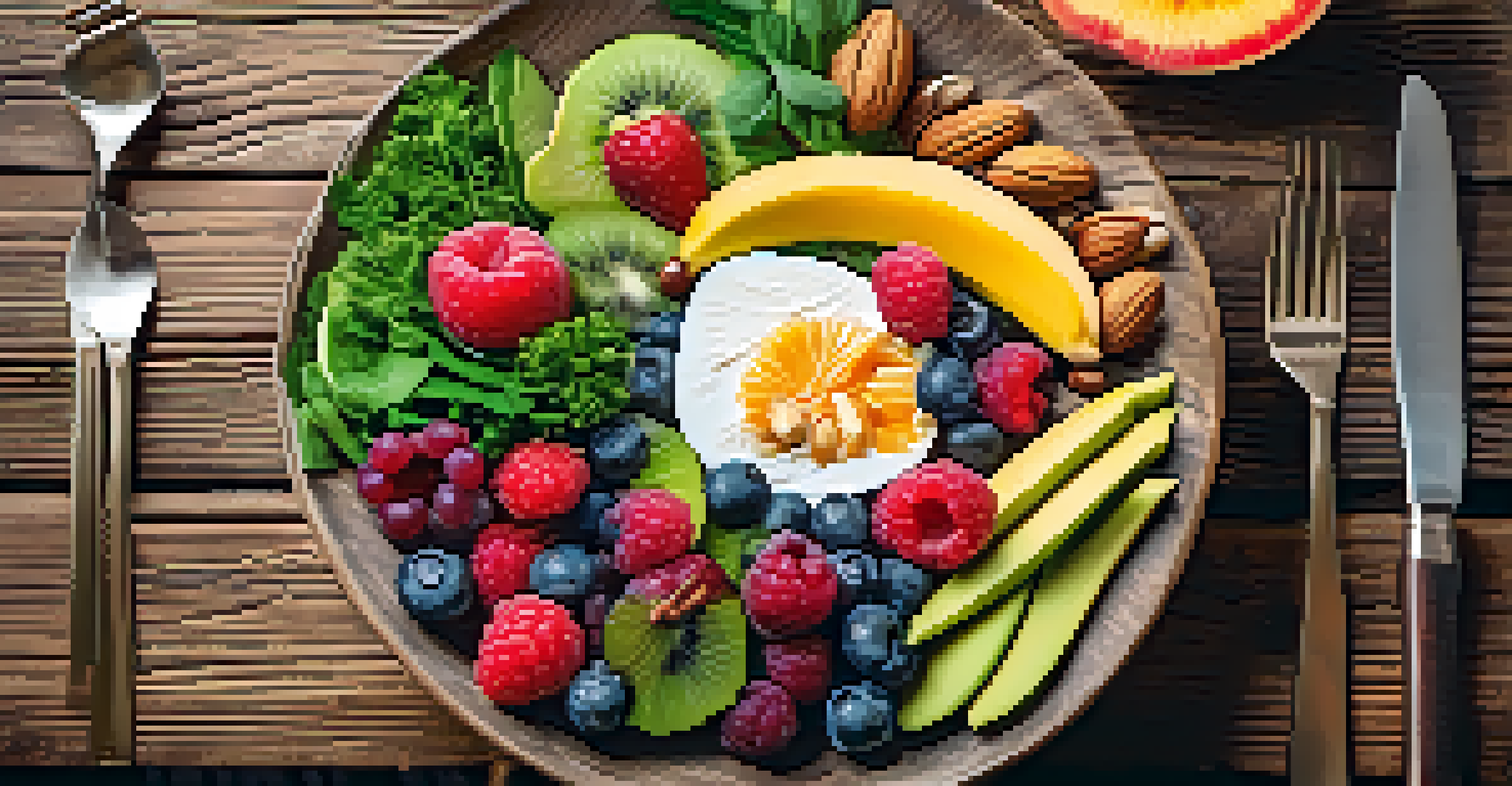 A colorful plate of nutritious foods, including fruits, vegetables, and nuts, representing a healthy diet for fertility enhancement.