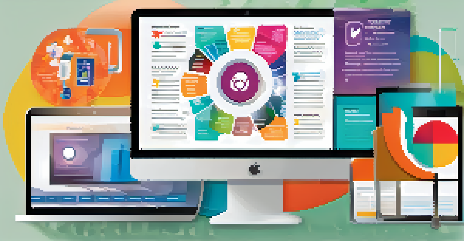 A colorful digital collage showcasing technology in naturopathy, including telehealth icons, online scheduling, and educational materials.