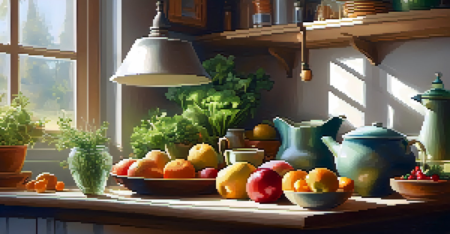 A bright kitchen showcasing fresh produce and a salad, highlighting the importance of nutrition for emotional wellness.