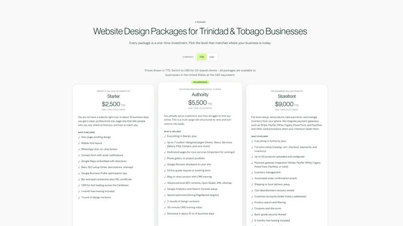 Website pricing packages in Trinidad & Tobago — Webitt Digital 2026