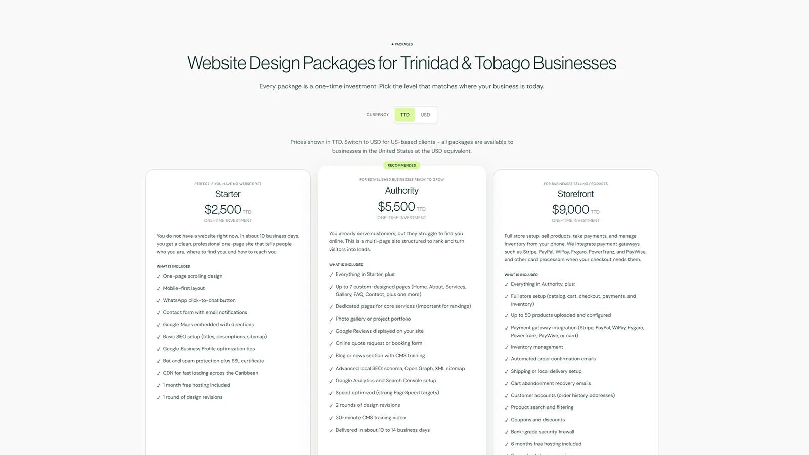 Website pricing packages in Trinidad & Tobago — Webitt Digital 2026