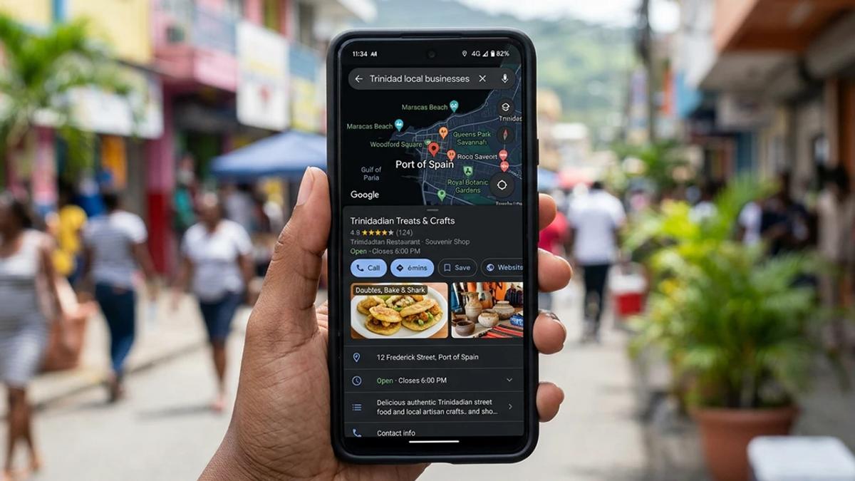 Google Business Profile for a Trinidad business shown in Google Maps local search on a phone