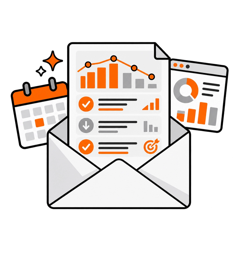 Weekly advertising results and recommendations delivered in an email report.