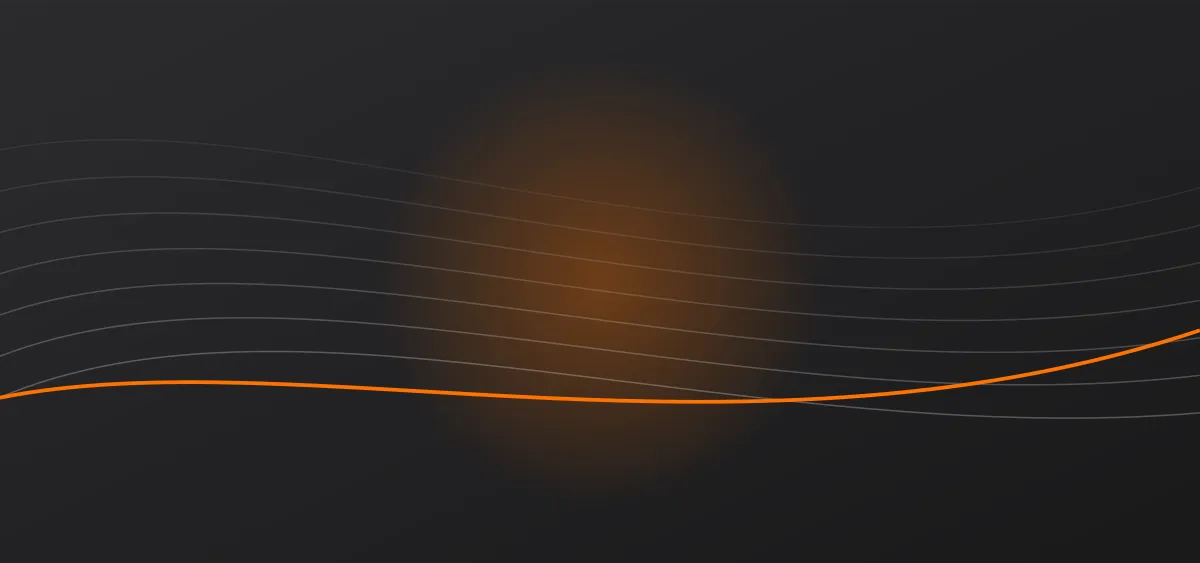 Abstract illustration of curved lines with one orange line rising above the rest