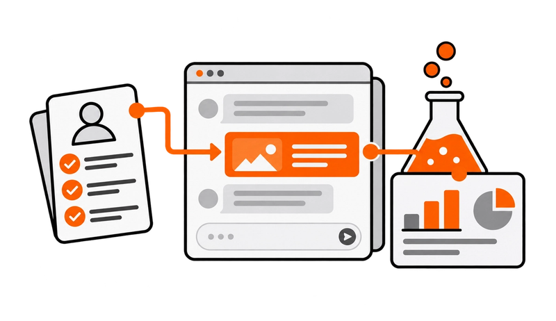 Qualified clients progress from assessment to a measured AI ad pilot.