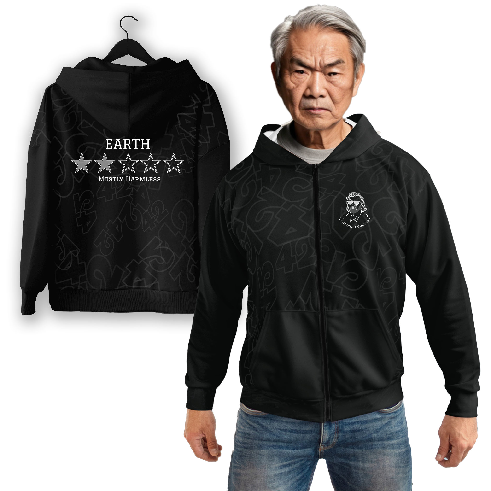 Earth 2 stars AOP Zip Hoodie - Black