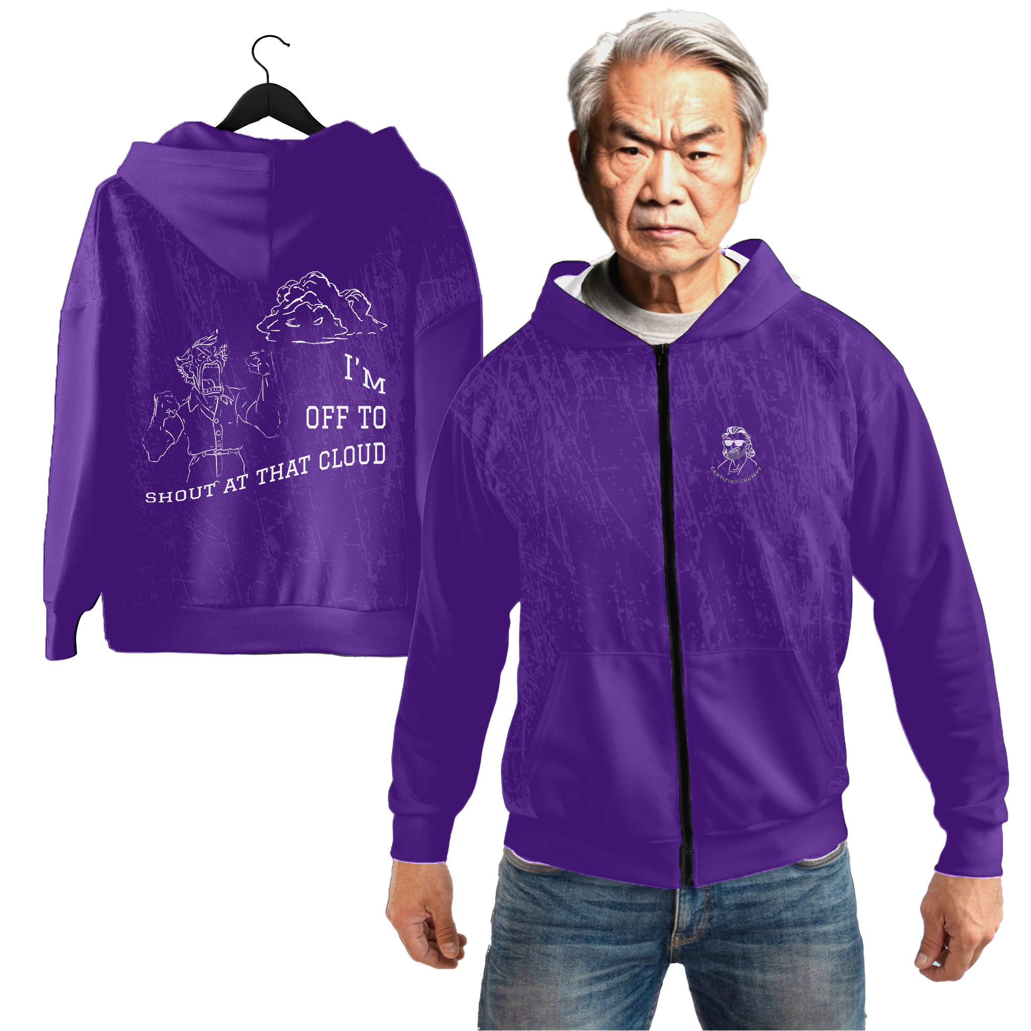 Shouting at Clouds AOP Zip Hoodie - Purple