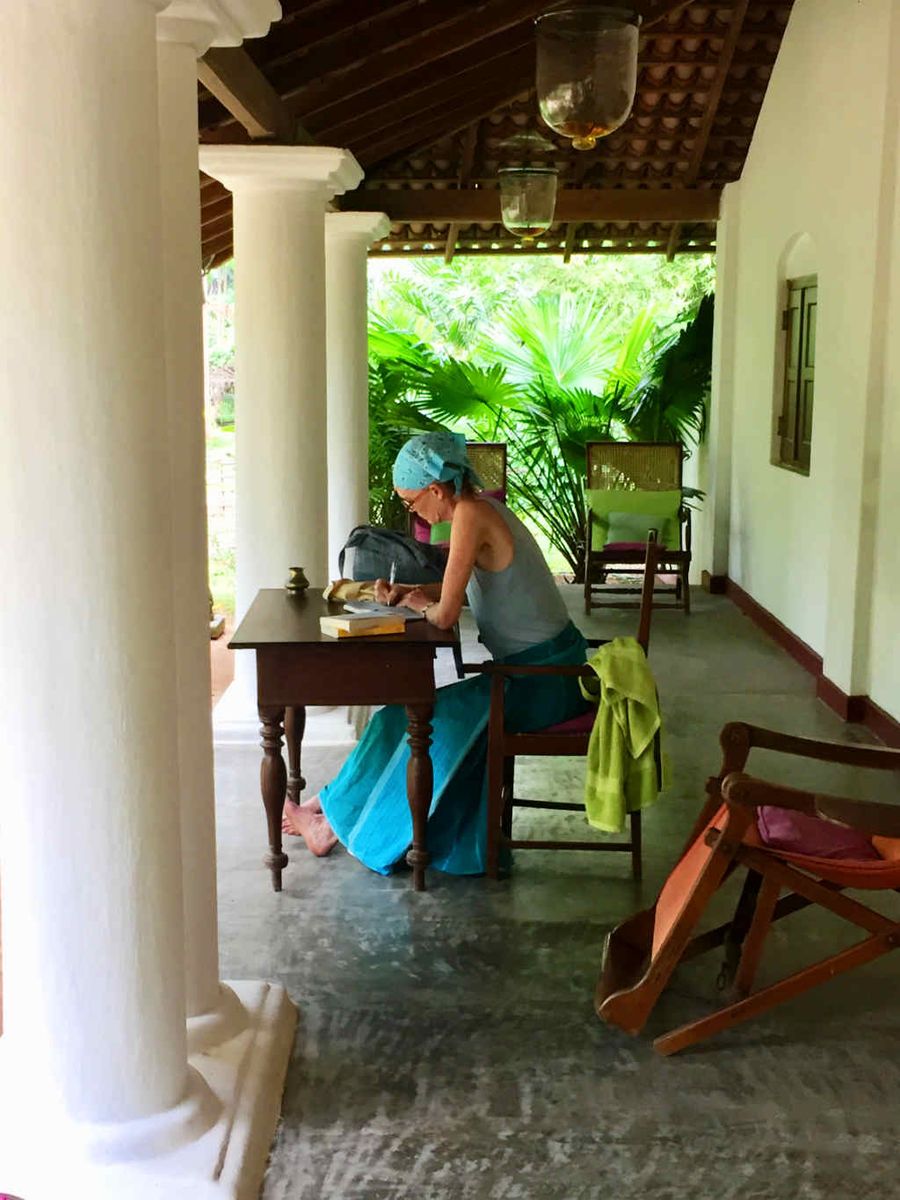 A quiet moment writing on the front porch of the Wallawa at Ulpotha