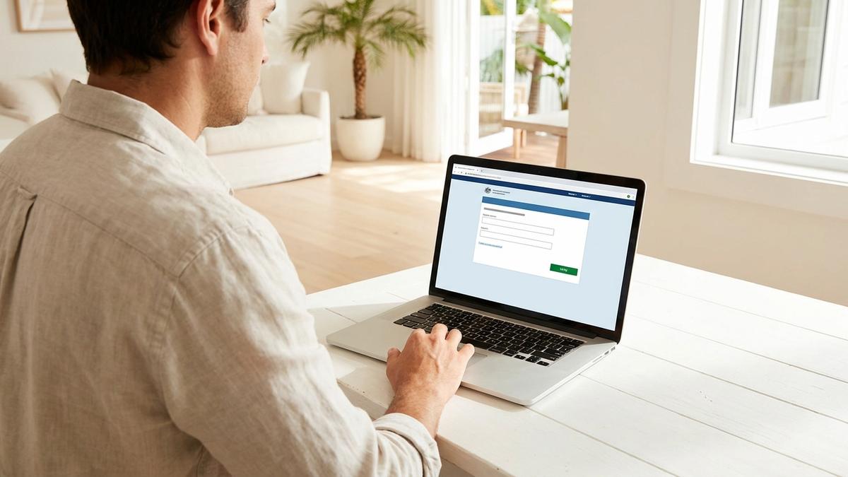 A Tampa homeowner verifying a contractor license on a laptop at home