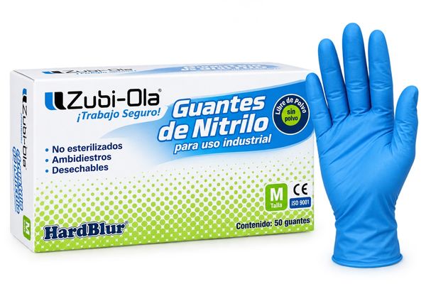Caja de guantes de nitrilo azul Zubi-Ola HardBlur, 50 guantes talla M