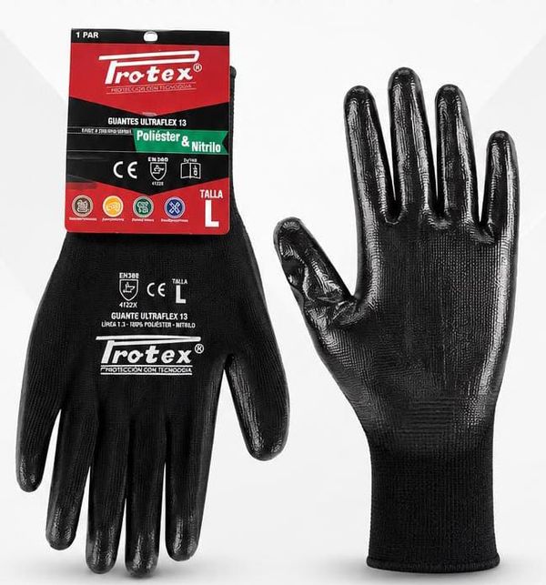 Guantes Protex Ultraflex 13 en poliéster con recubrimiento de nitrilo, talla L