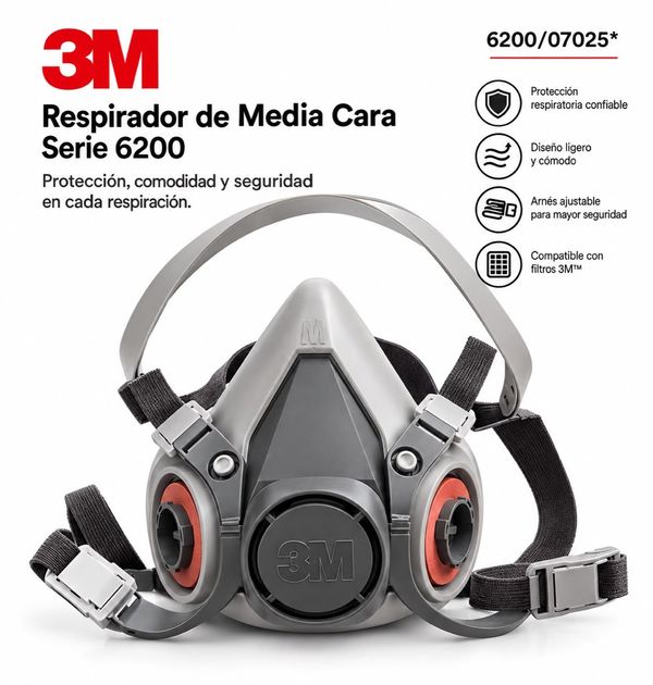 Respirador de media cara 3M serie 6200 con arnés ajustable