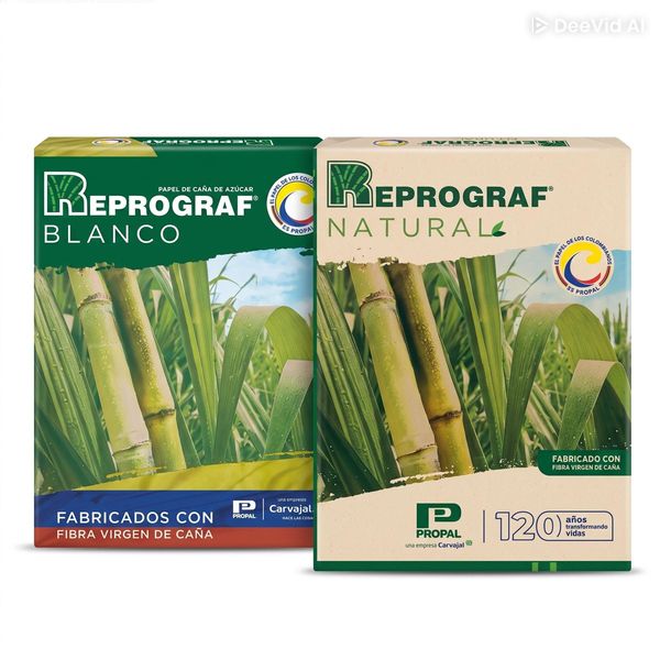Resmas Reprograf blanco y natural, papel de fibra virgen de caña de azúcar