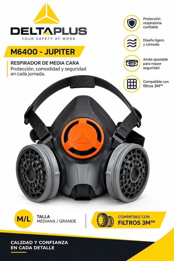 Respirador de media cara Deltaplus M6400 Jupiter talla M/L