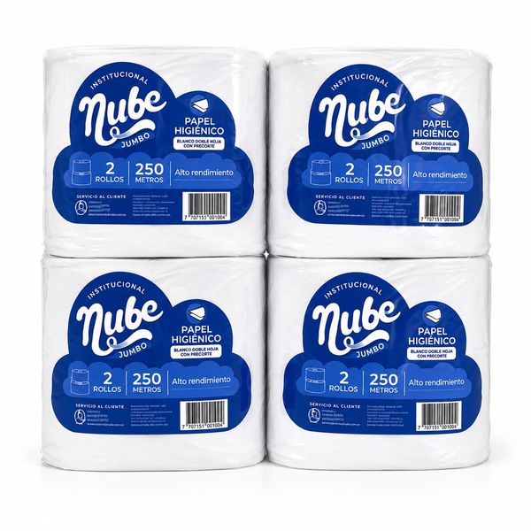 Papel higiénico jumbo institucional Nube, blanco doble hoja, 250 metros