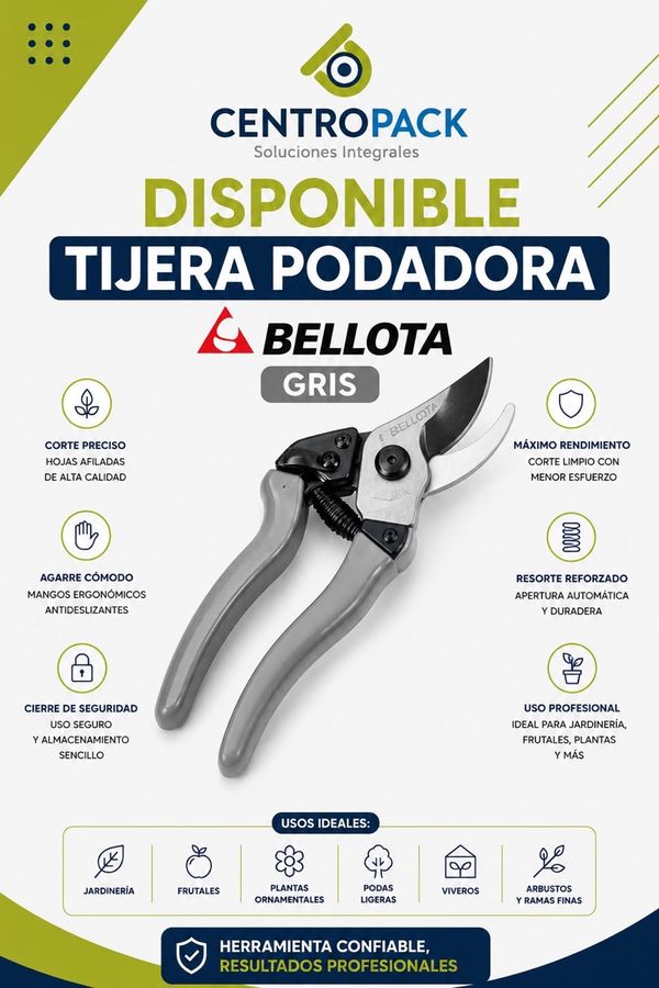 Tijera podadora Bellota gris con hoja de corte profesional