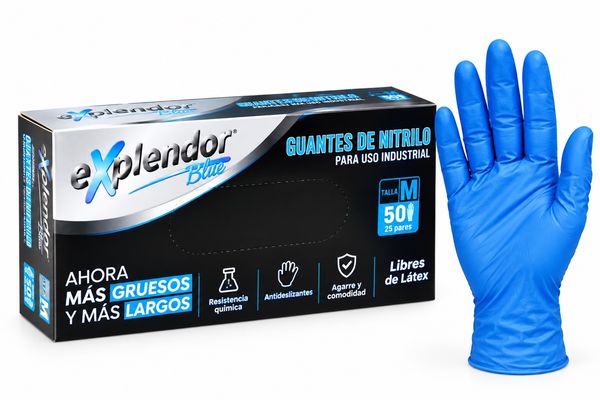 Caja de guantes de nitrilo Explendor Blue para uso industrial, 50 unidades