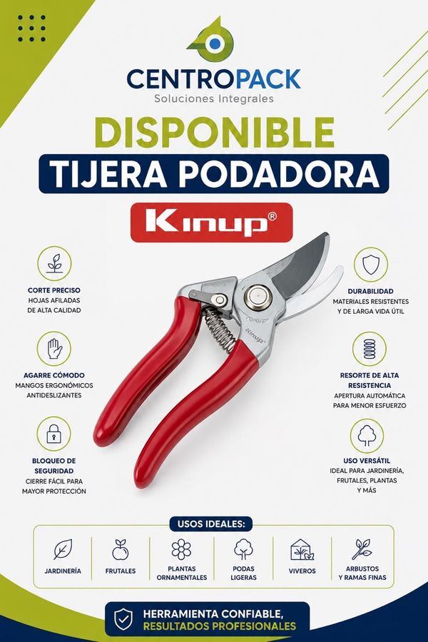 Tijera podadora Kinup con mangos rojos y resorte de alta resistencia