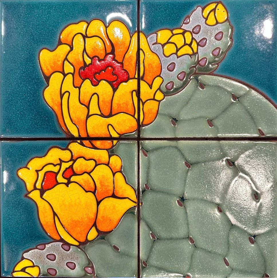 Prickly Pear Blooms on Emerald