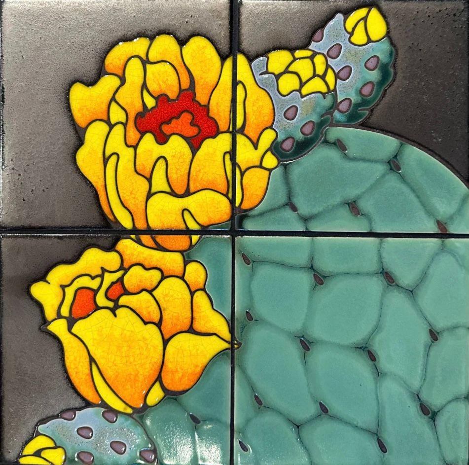 Prickly Pear Blooms on Black Adventurine