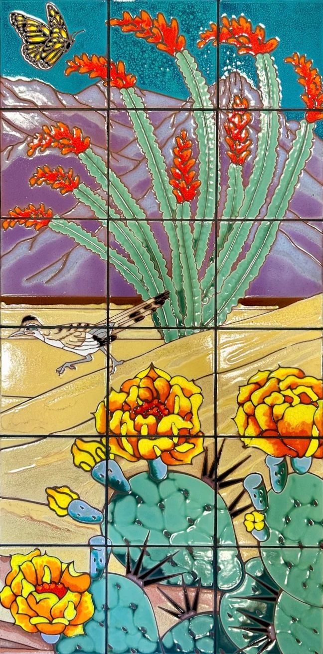 Ocotillo with Roadrunner Desert Scene
