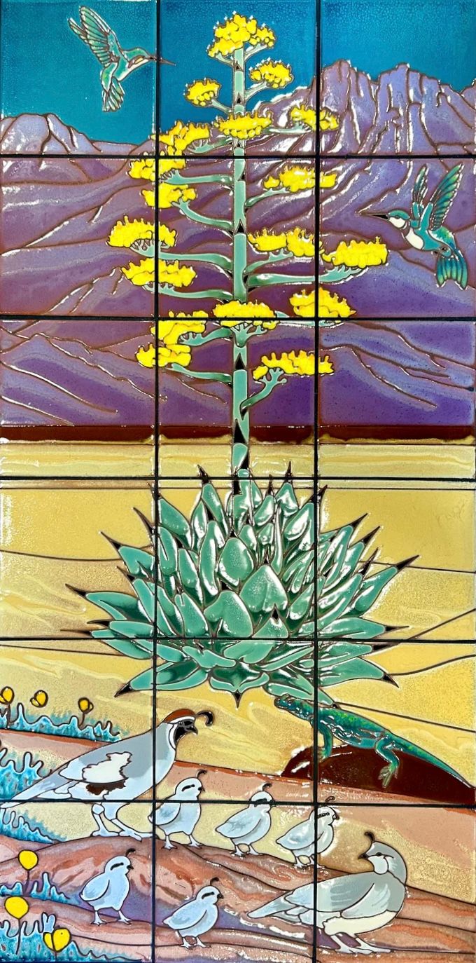 Century Plant with Quail Desert Scene