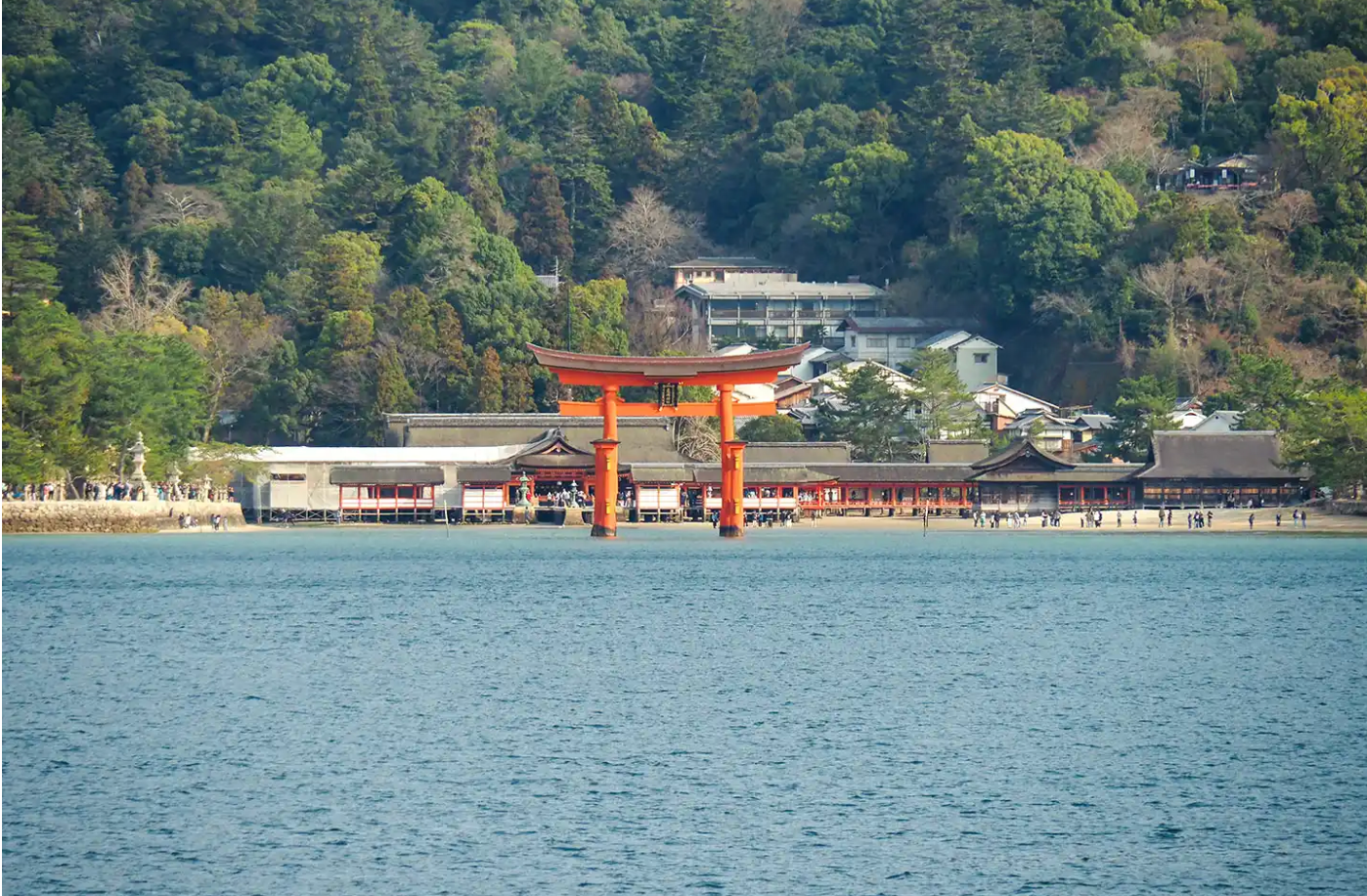 Floating red torii gate of Itsukushima Shrine in the sea at Miyajima