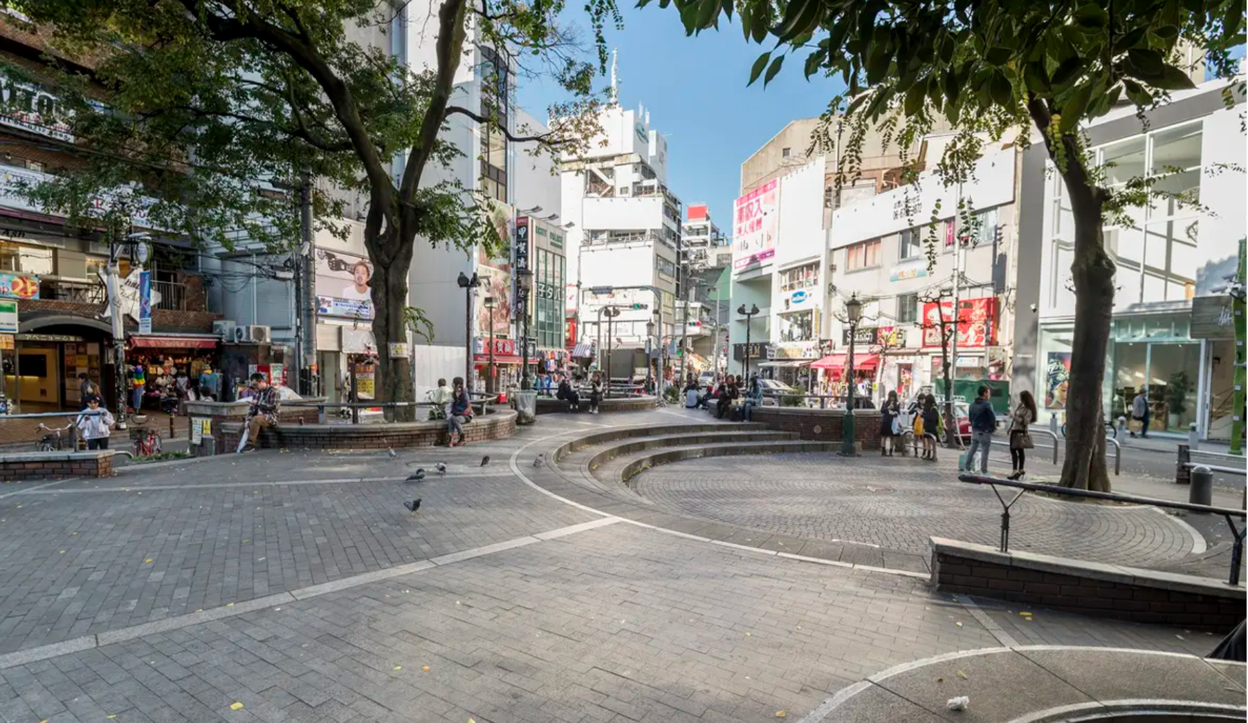Tiered circular steps at Sankaku Park in Amerikamura, a popular urban square in Osaka