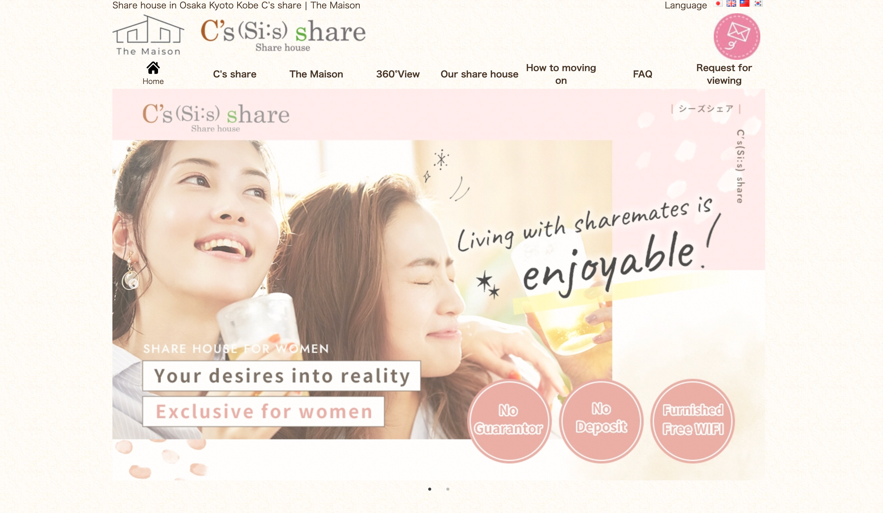 C's share website for women-only share houses with two happy residents