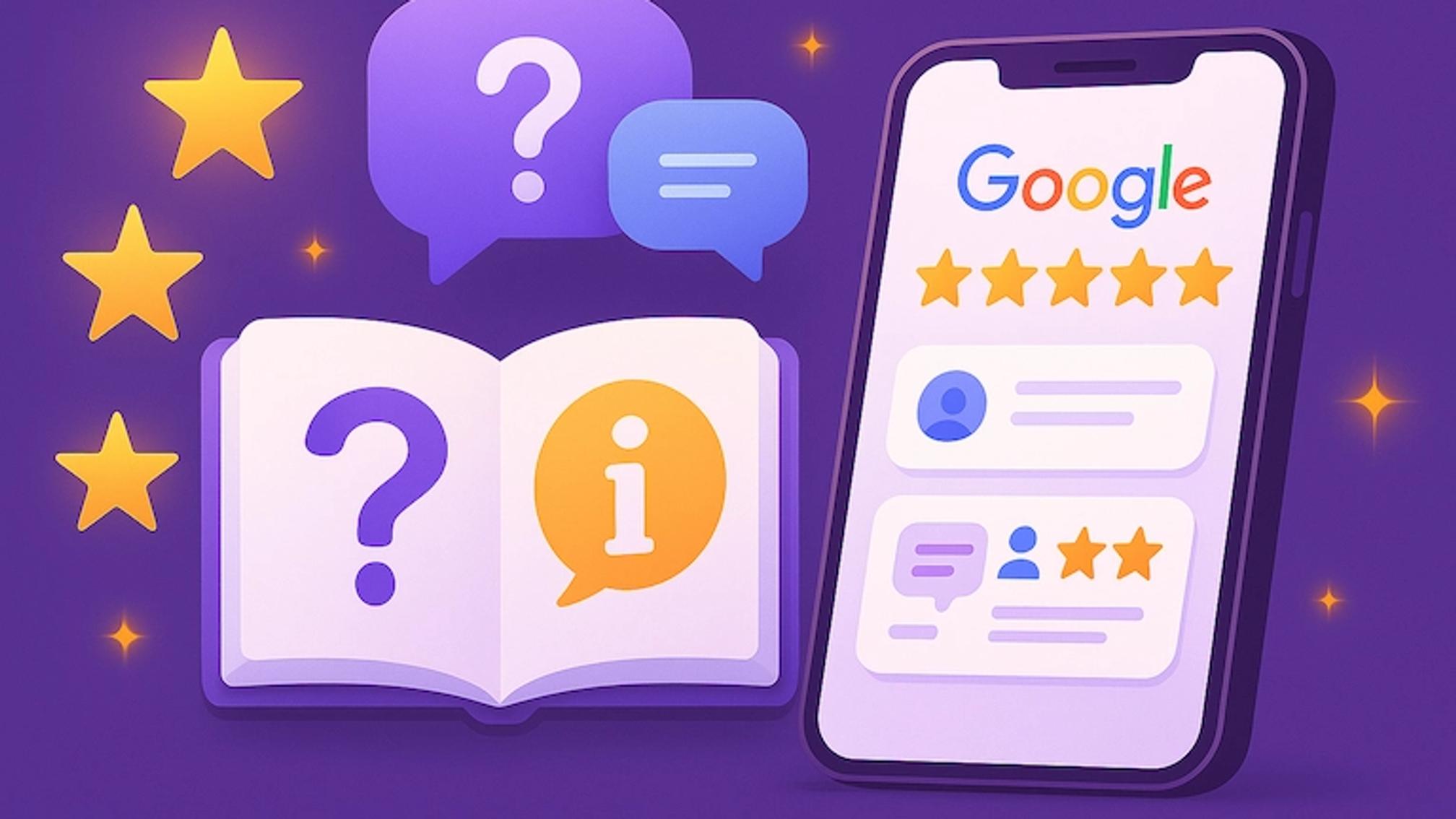 Five-star Google reviews and FAQ illustration for an entertainment venue