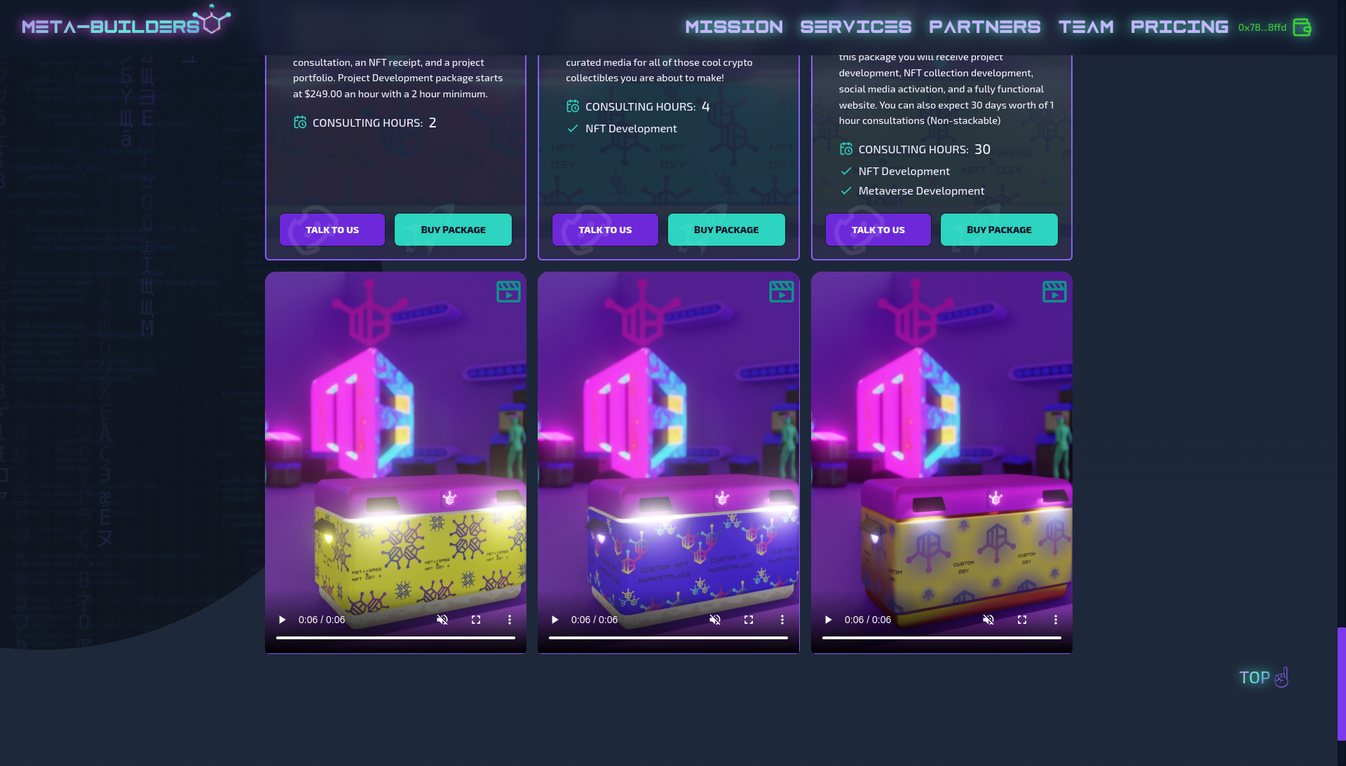 Screenshot of the pricing section of the Meta-Builders website